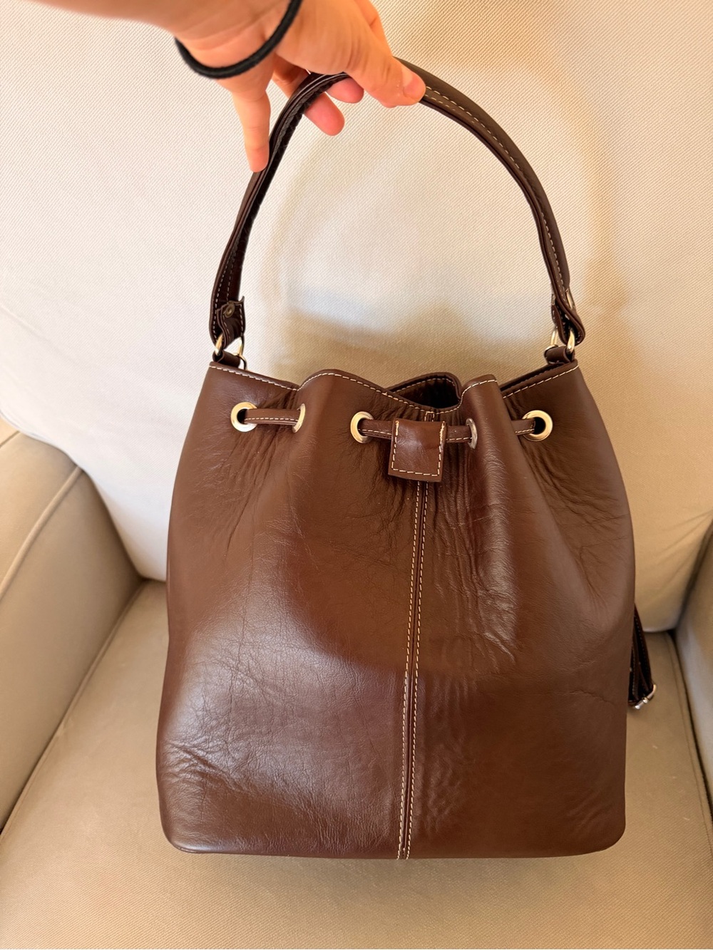 NWOT Authentic Leather Brown Bucket Bag - Picture 6 of 10